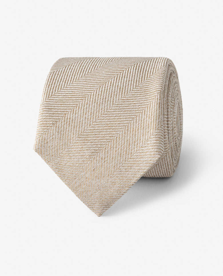 Gold Herringbone Linen & Silk Handmade Soft Drape Tie
