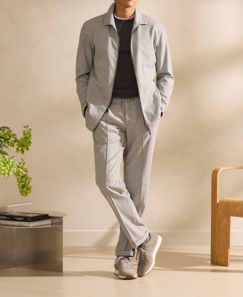 Carlo Barbera Light Grey Stretch Wool Blend Twill