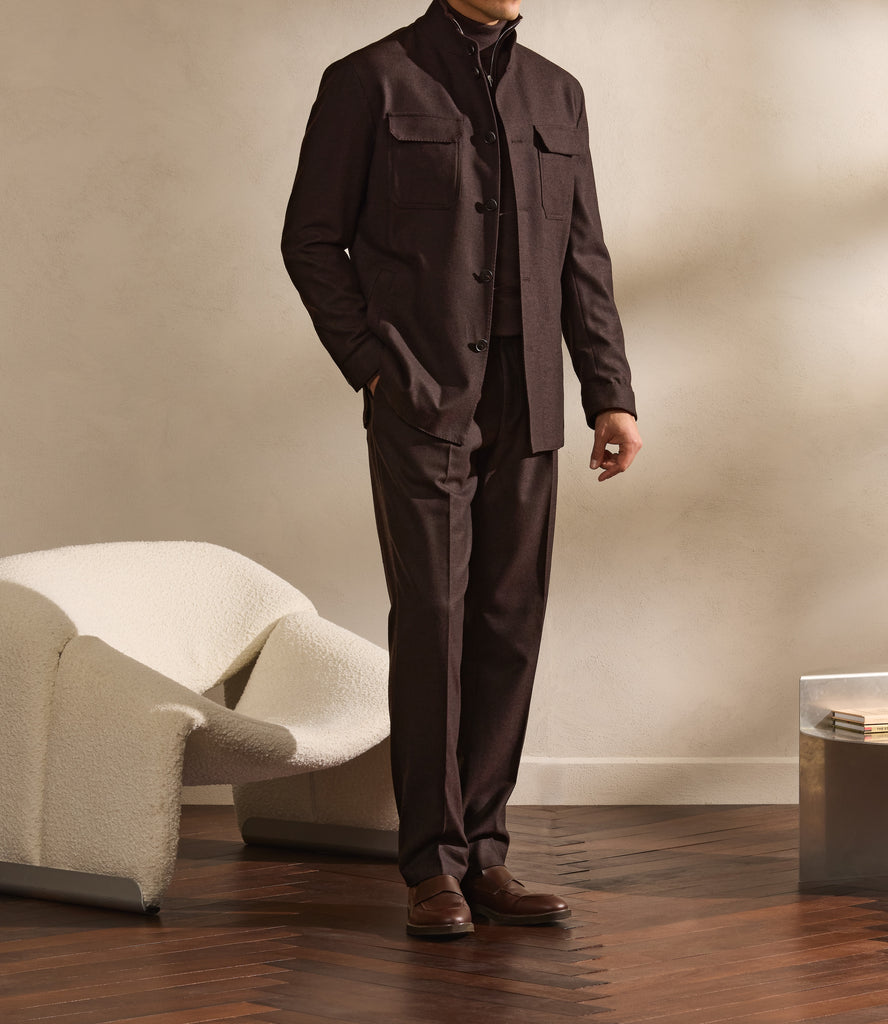 JERSELY Chocolate Brown Stretch Brushed Wool Twill