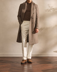 ZELANDER Taupe Wool & Silk Double-Faced Flannel Martingale Overcoat