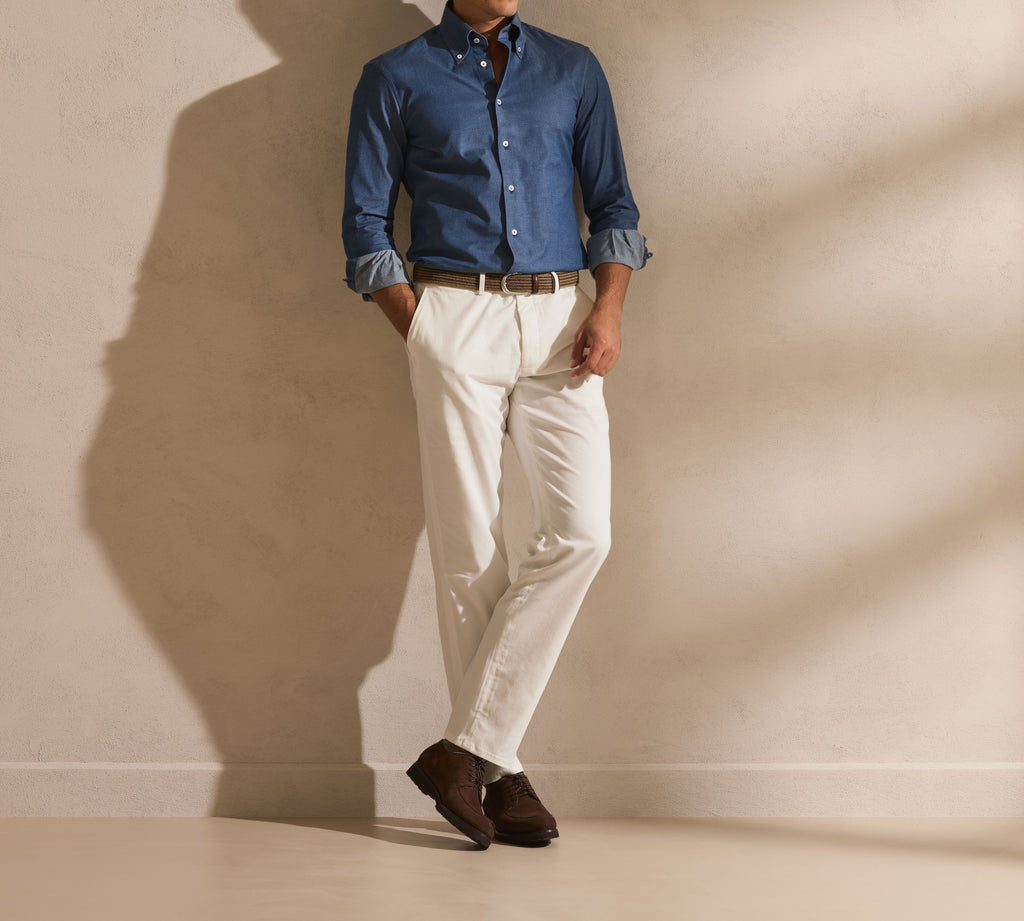Albiate Dark Blue Washed Stretch Cotton Denim Twill