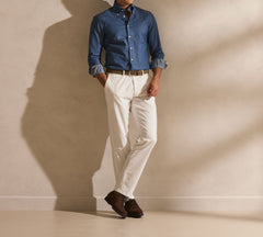Albiate Dark Blue Washed Stretch Cotton Denim Twill