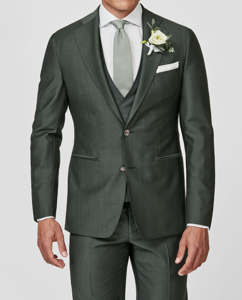 Barberis Canonico Sage Green Changeant Fine Twill Merino Wool & Mohair Solaro Doppio Ritorto