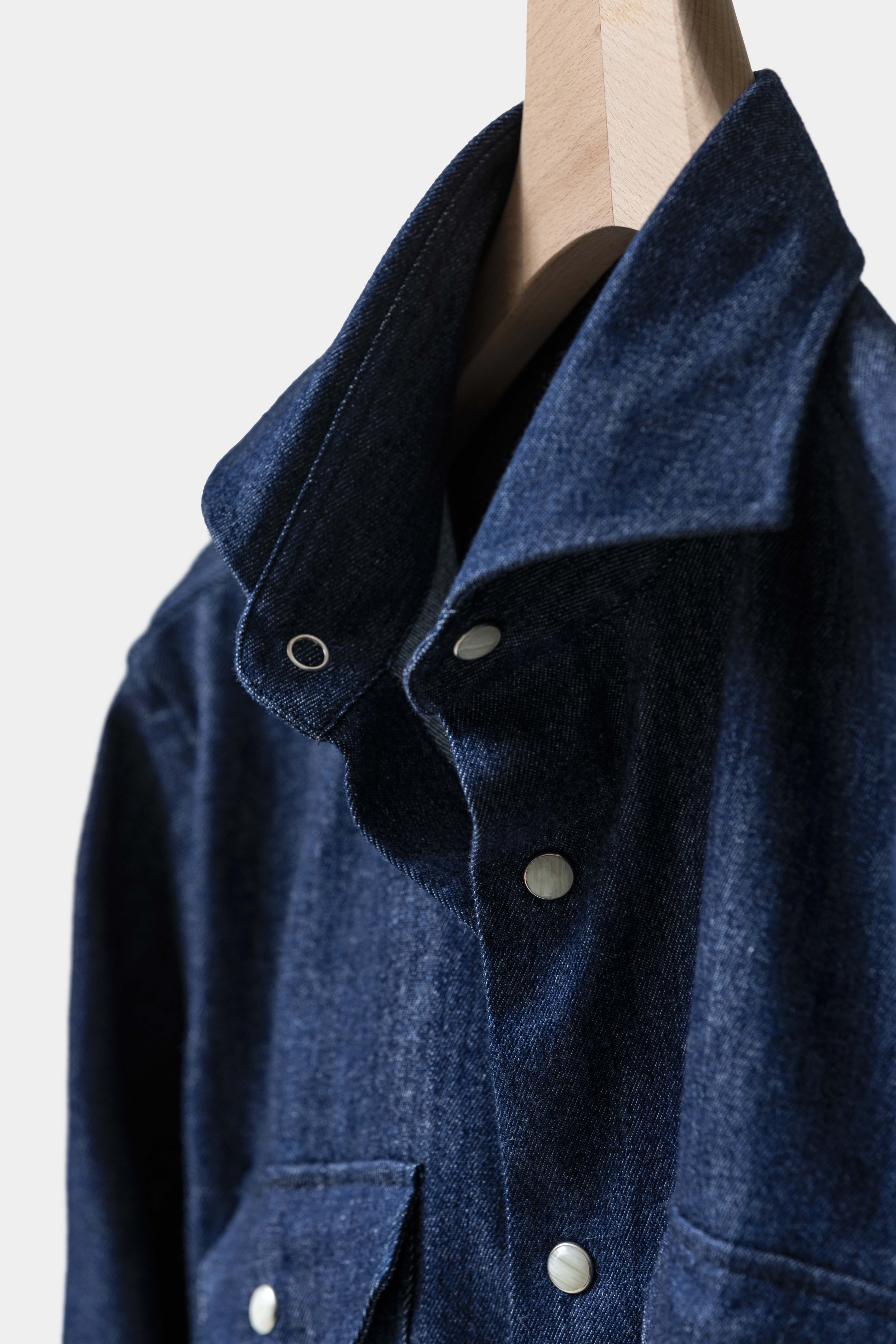 Albiate Indigo Blue Stretch Cotton Blend Washed Denim Twill