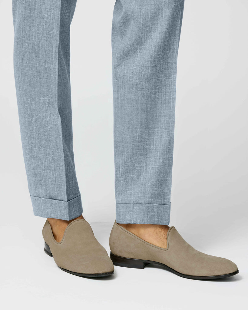 Trousers SUMMERTIME Light Neapolitan Blue Mélange Wool, Silk & Linen Tropical Weave