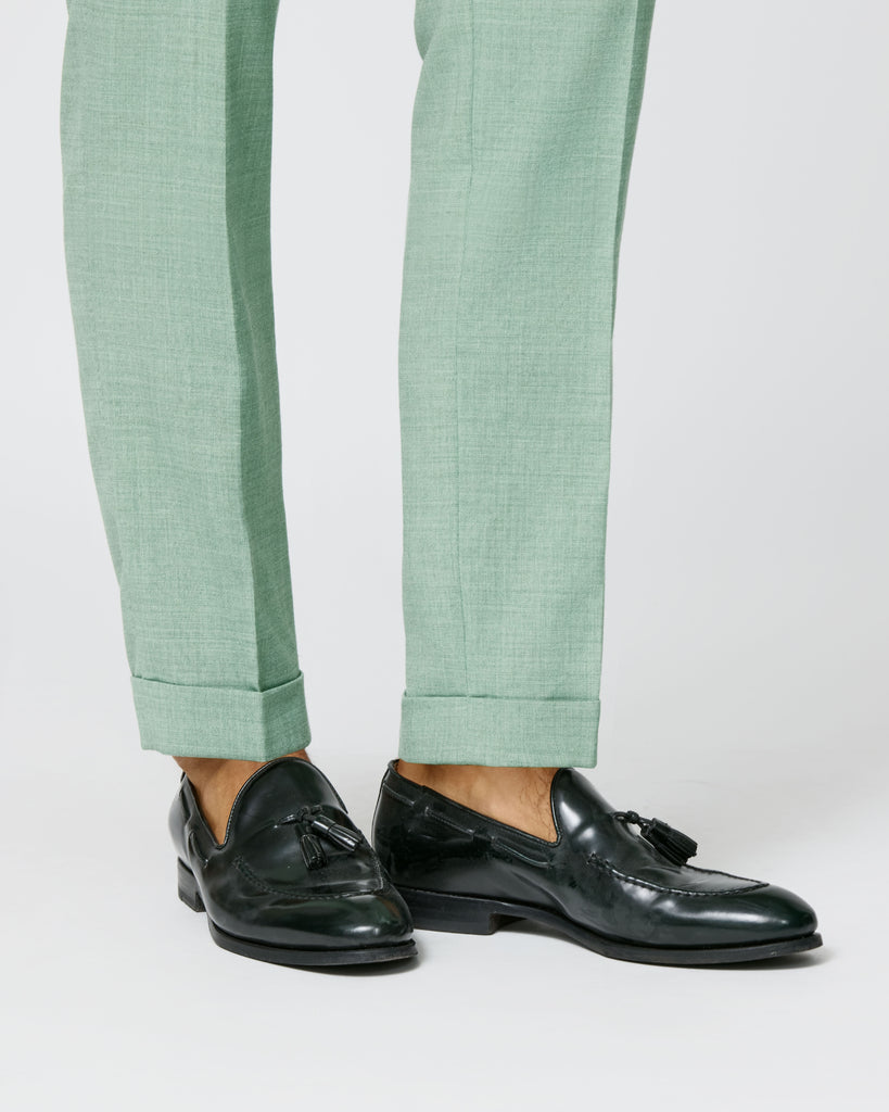 Trousers Paulo Oliveira Mint Green Wool & Linen Tropical Stretch