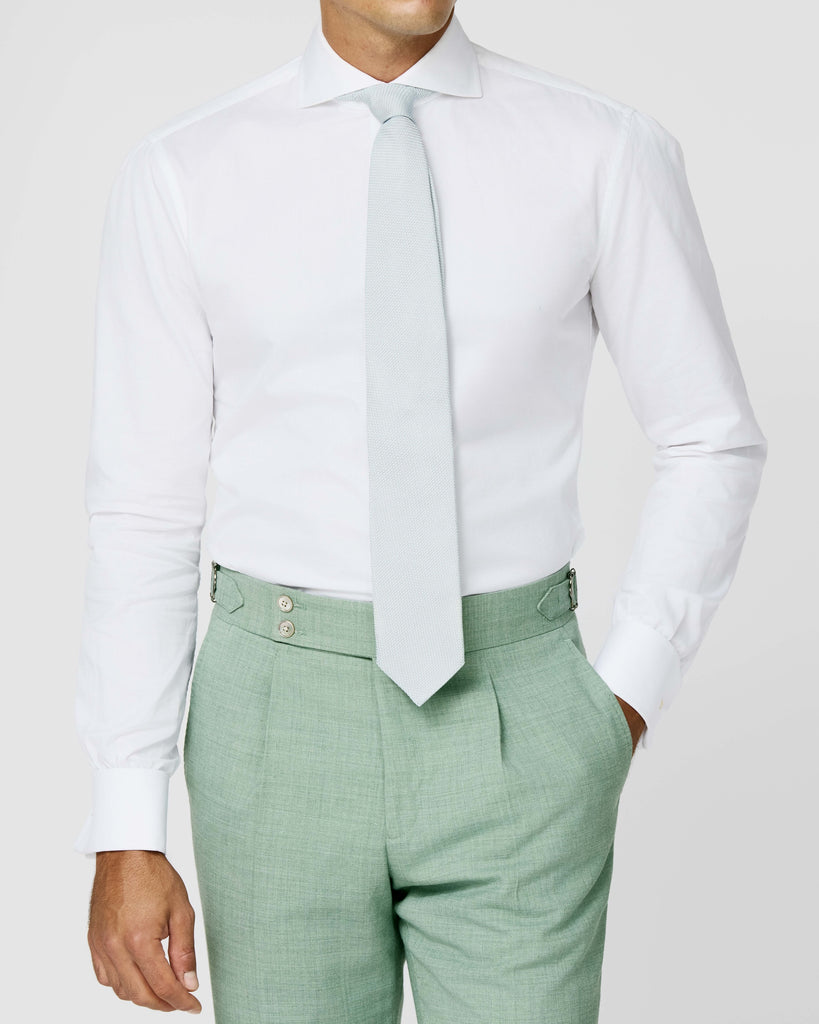 Trousers Paulo Oliveira Mint Green Wool & Linen Tropical Stretch