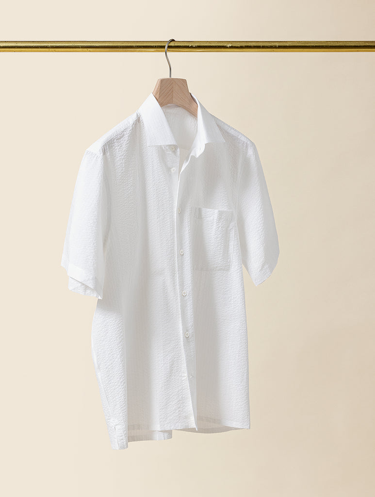 Albini White Lightweight Cotton Seersucker