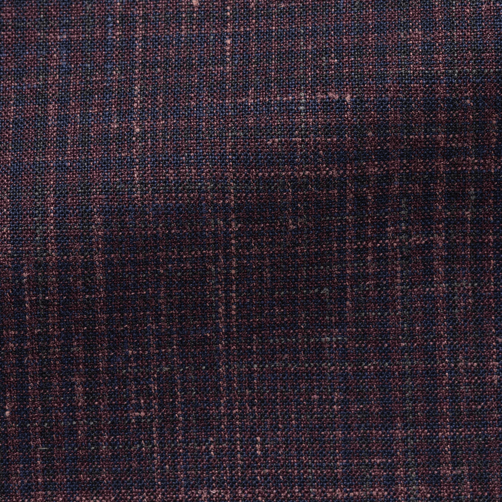 Loro Piana SUMMERTIME Plum Wool, Silk & Linen with Navy Glencheck Tropical Weave