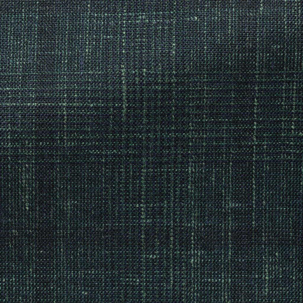 Loro Piana SUMMERTIME Green Tropical Wool, Silk & Linen with Navy Glencheck