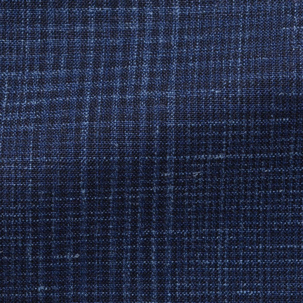Loro Piana SUMMERTIME Blue Tropical Wool, Silk & Linen with Navy Glencheck