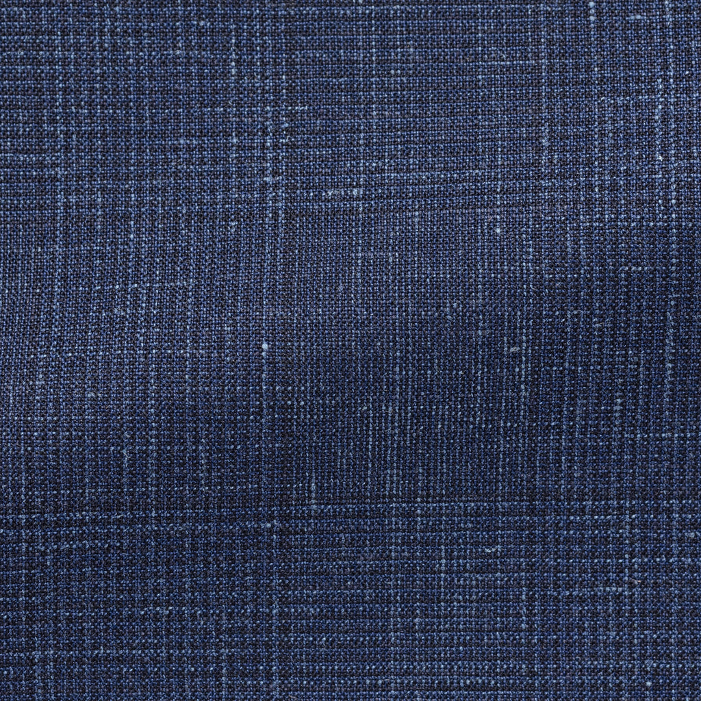 Loro Piana SUMMERTIME Navy & Midnight Blue Wool, Silk & Linen Glencheck Tropical Weave