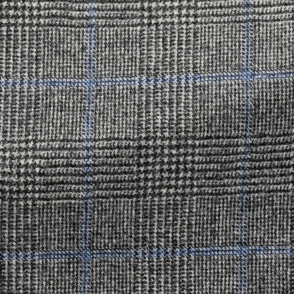 Loro Piana Black White Wool Cashmere Glencheck With Cobalt Blue Windowpane Inspiration