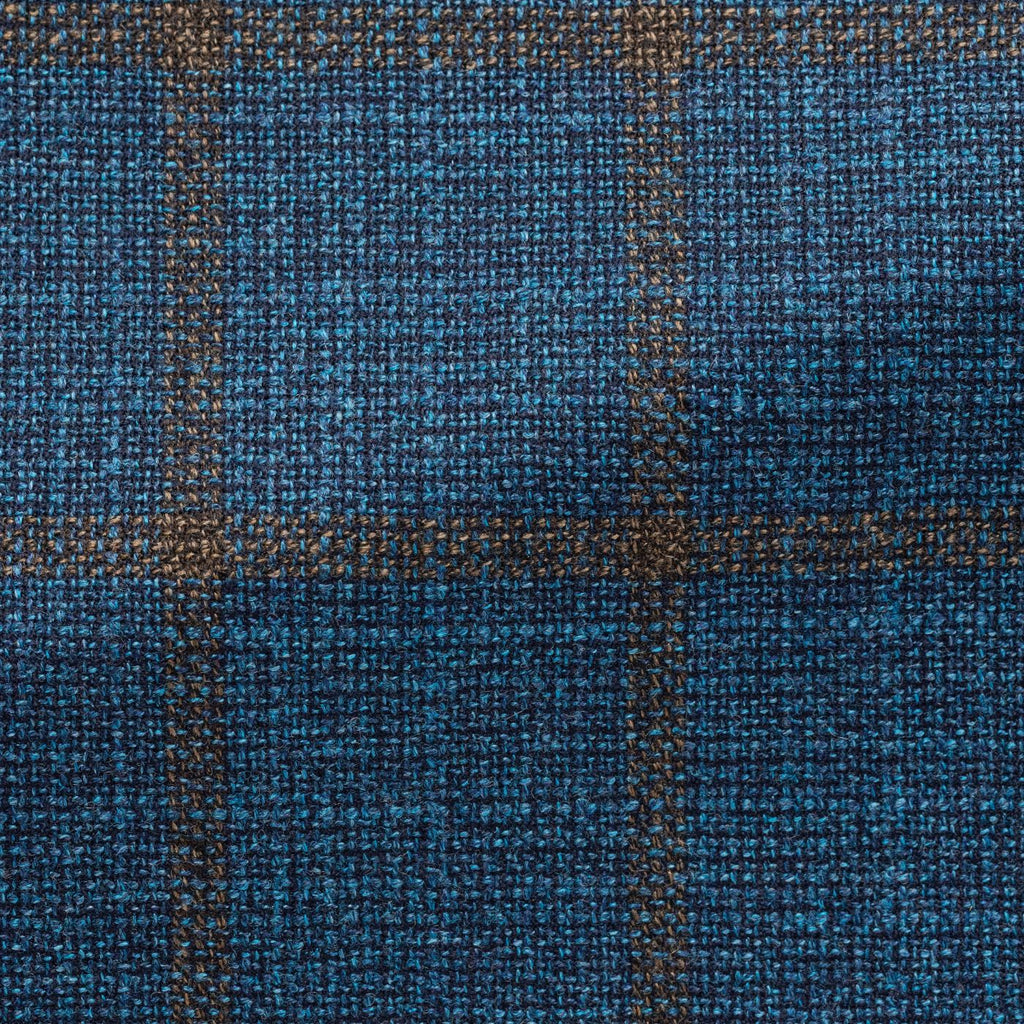 Loro-Piana-Aqua-Blue-Wool-With-Brown-WindowpanePC15 320gr Fabric