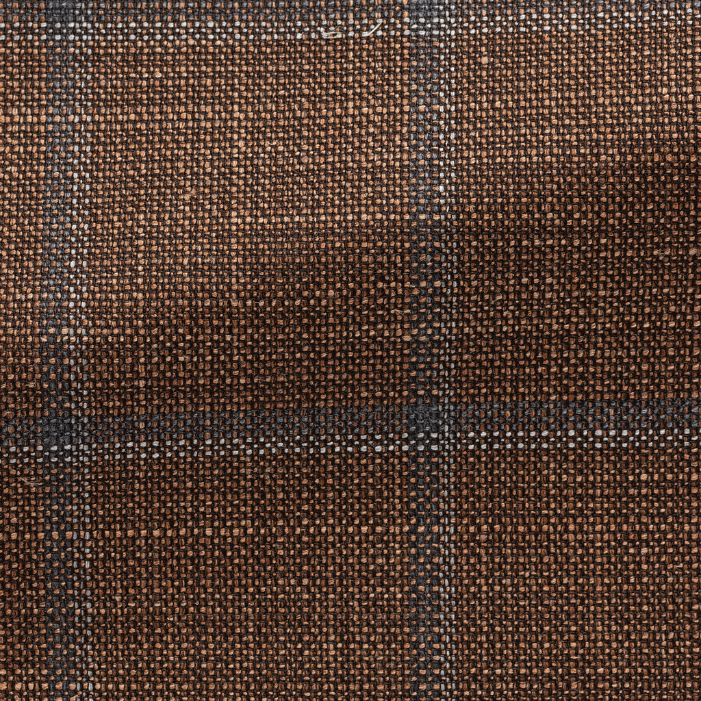 Loro Piana SUMMERTIME Chestnut Brown Merino Wool, Silk & Linen with Light Grey & Blue Windowpane