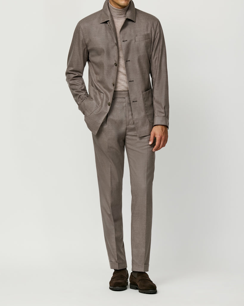 Taupe Cashmere Look - stretch cashmere overshirt suit & cashmere and silk knit