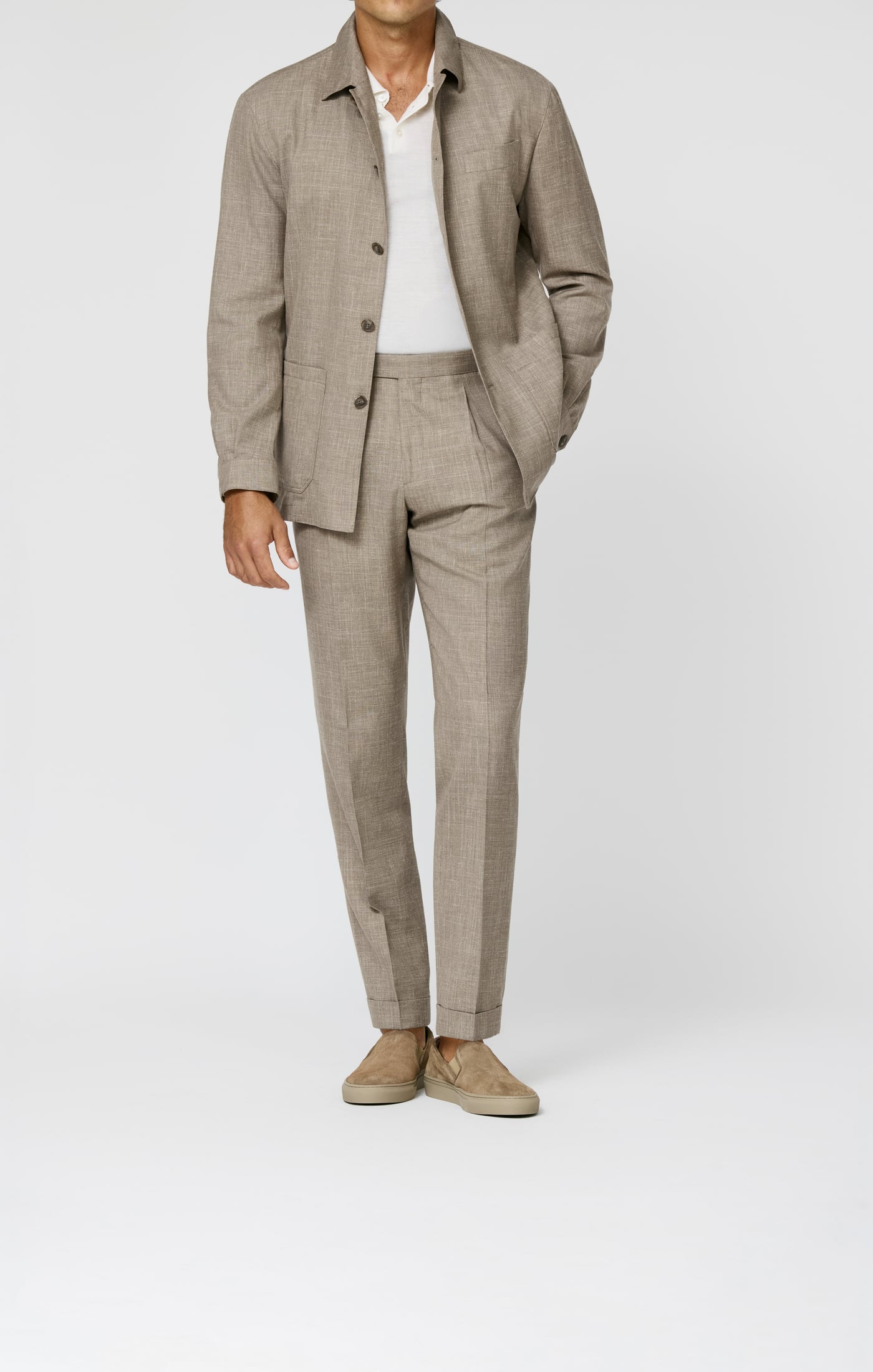 Loro Piana SUMMERTIME Taupe Mélange Wool, Silk & Linen Tropical Weave