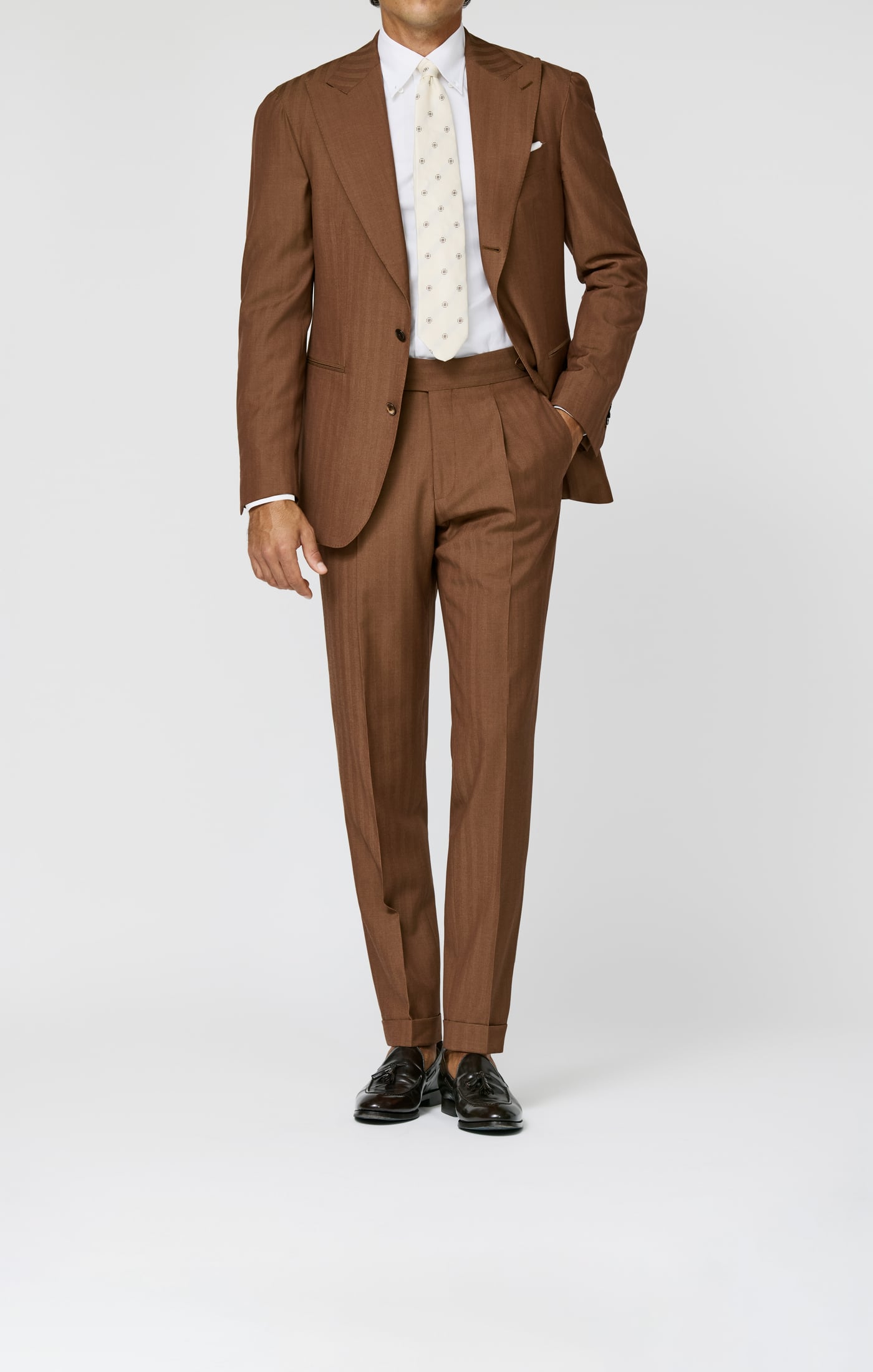 Drago Rust Brown S130 Natural Bi-stretch Wool Solaro Herringbone