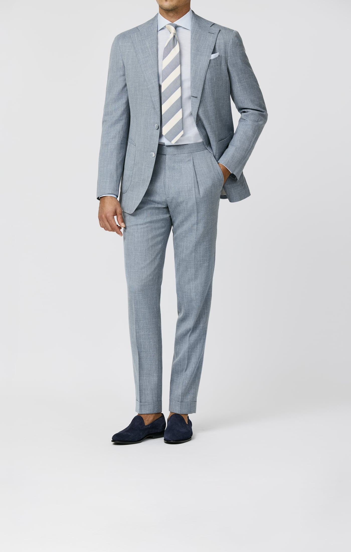 Loro Piana SUMMERTIME Light Neapolitan Blue Mélange Wool, Silk & Linen Tropical Weave