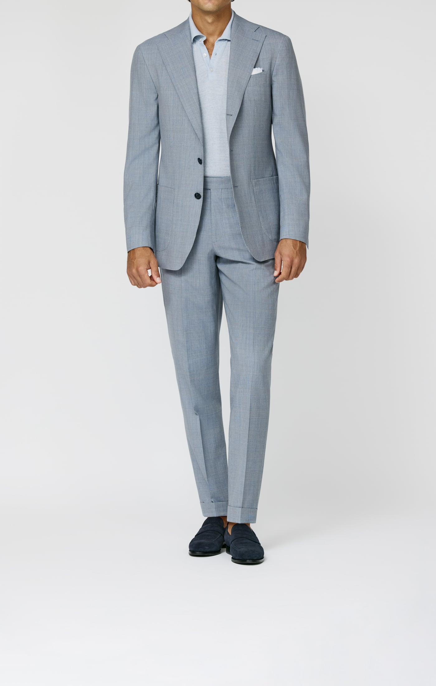 Drago Light Neapolitan Blue-Ivory Lightweight S130 Natural Bi-Stretch Wool Glencheck