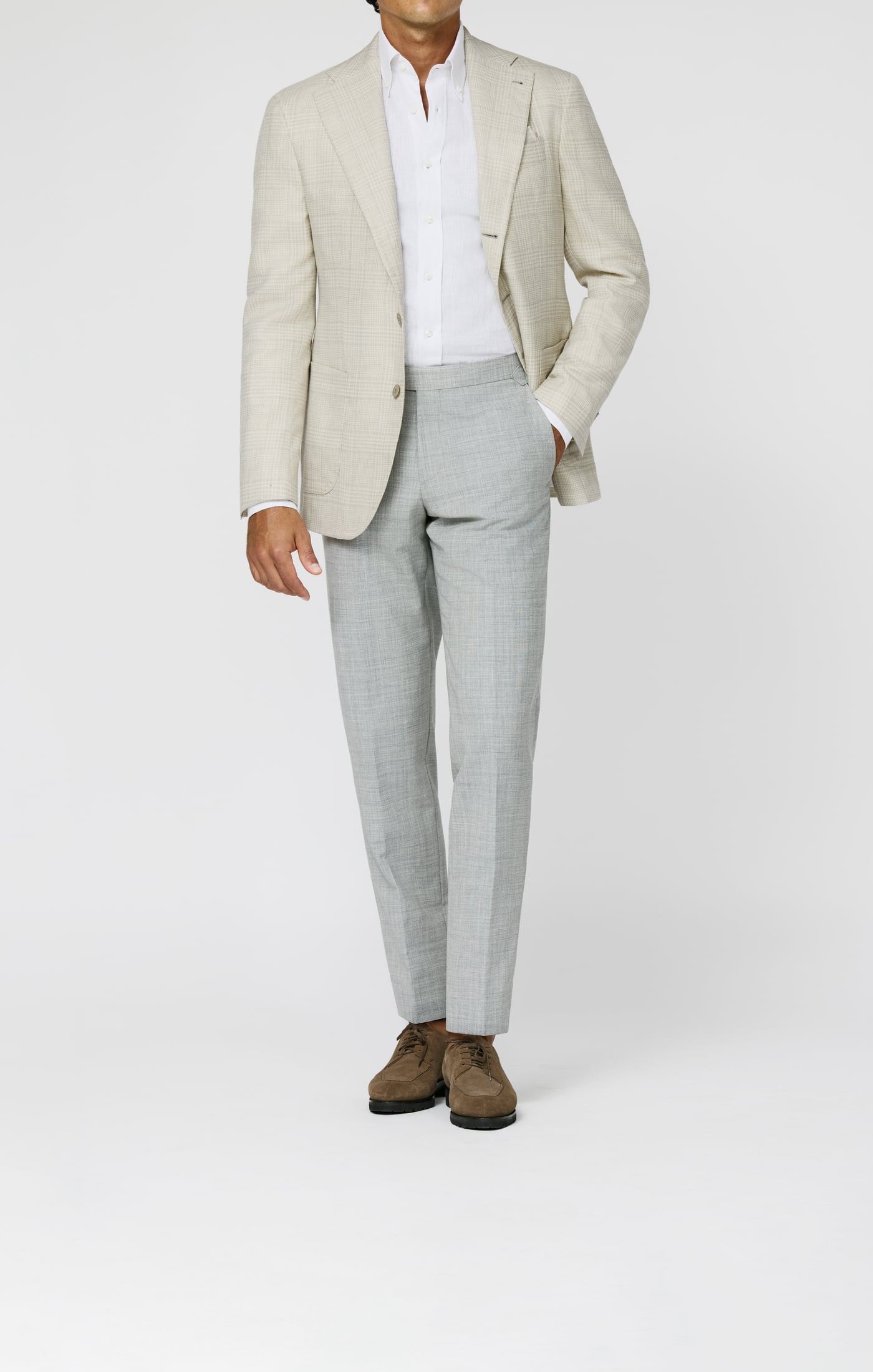 Drago Ivory & Cream Wool, Silk & Linen Glencheck