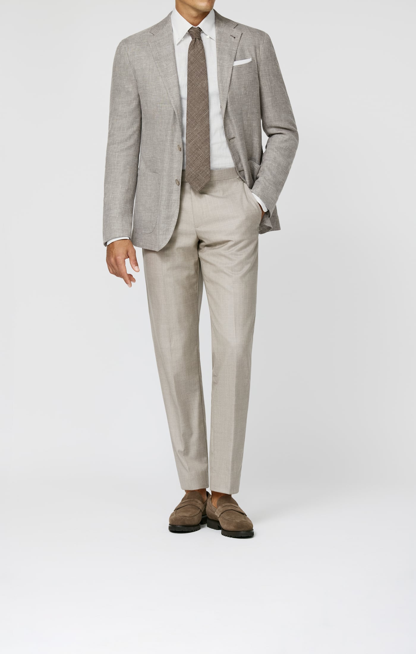 Ermenegildo Zegna CROSS PLY Light Taupe Mélange Stretch Linen, Wool & Silk Twill