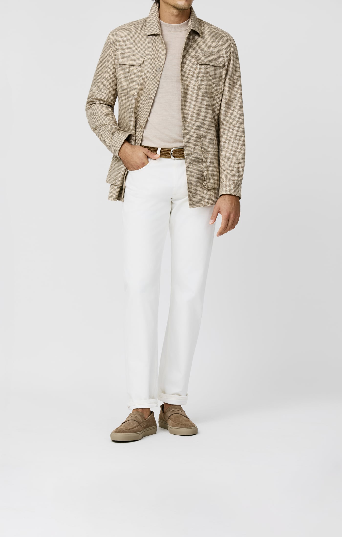 Di Pray Ivory & Beige Pure Silk Houndstooth