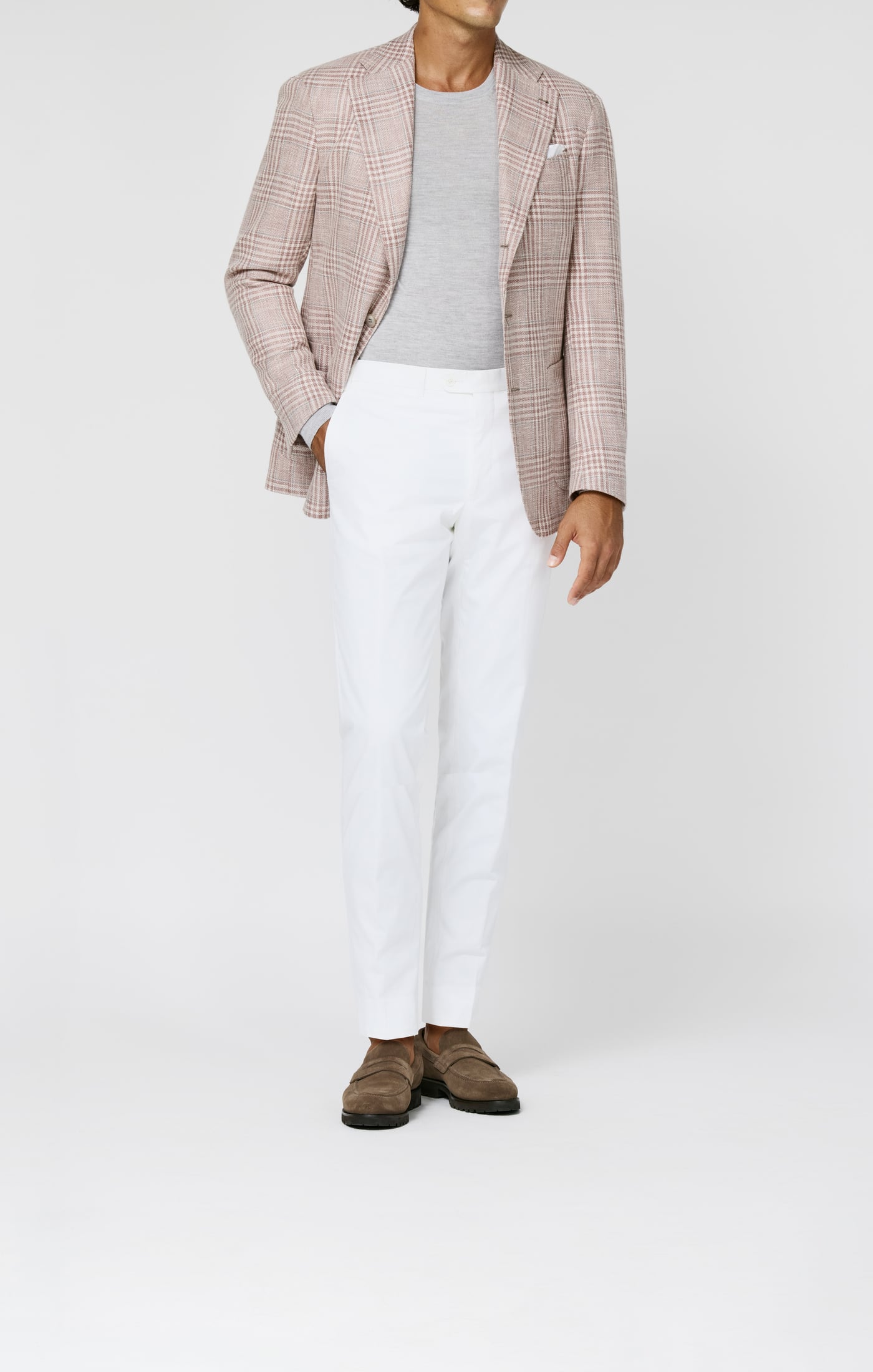 Loro Piana SOFTIME Light Pink & Ivory Wool, Cotton, Silk & Linen Glencheck and Storm Grey Windowpane