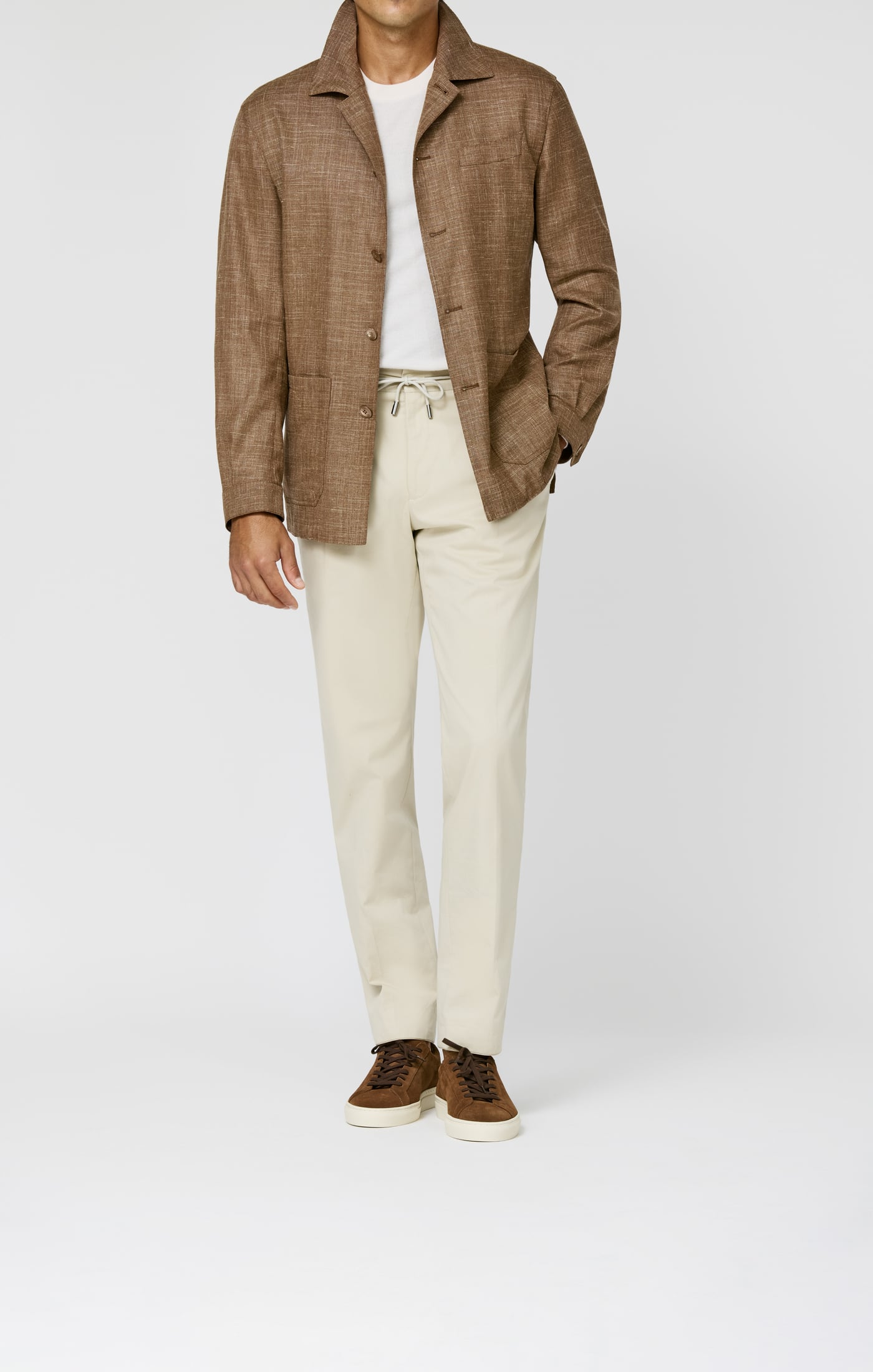 Loro Piana JERSELY Camel Mélange Stretch WooL, Silk & Linen Basketweave