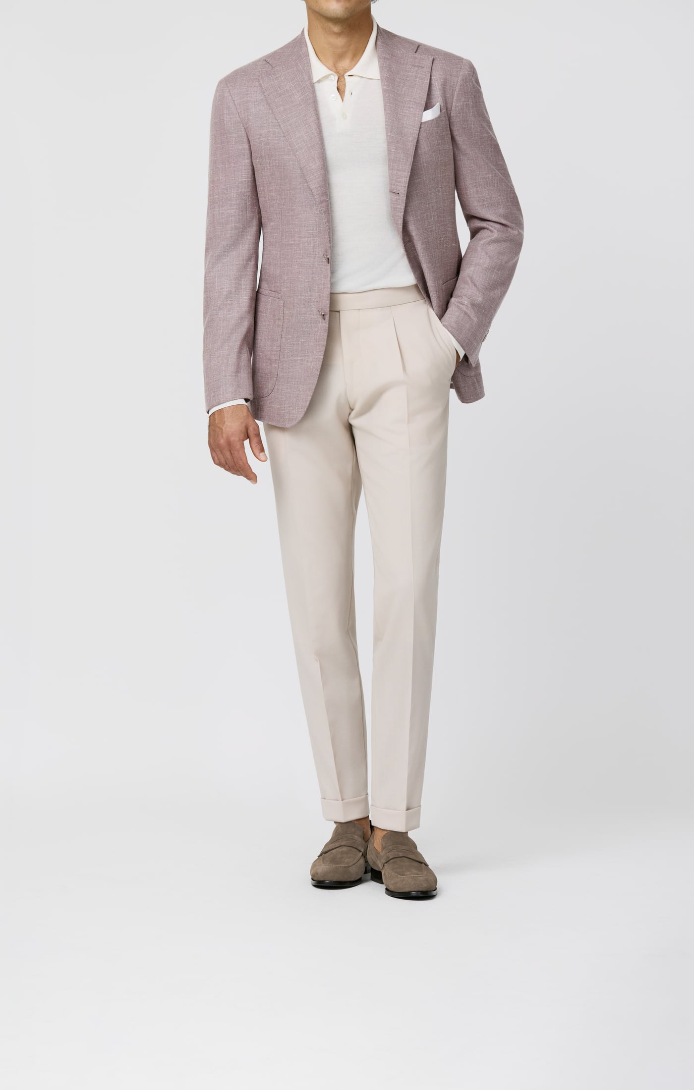 Loro Piana JERSELY Light Pink Mélange Stretch WooL, Silk & Linen Basketweave