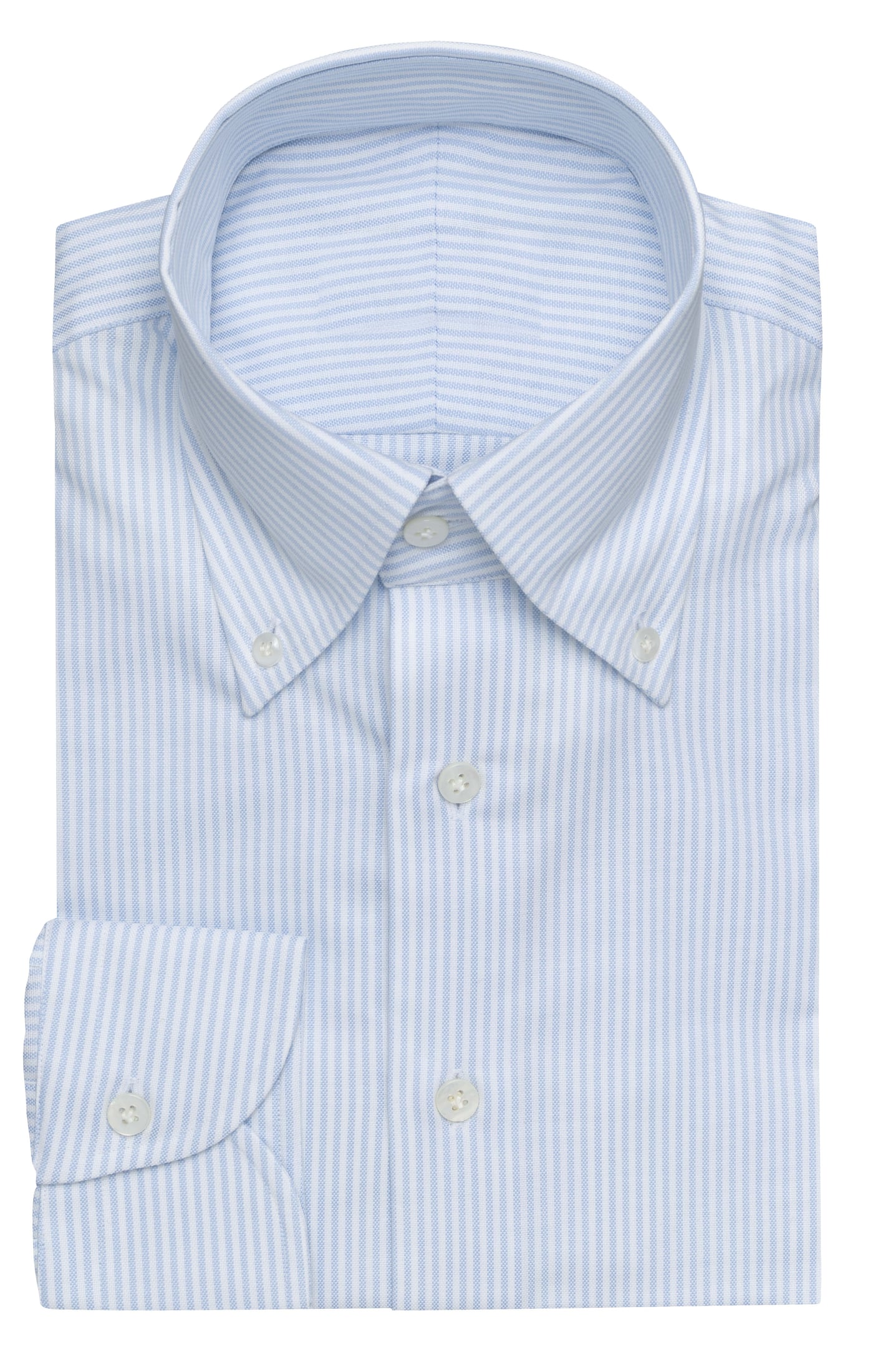 Albini Yoga Duke White with Light Blue Stripes Natural Stretch Easy Care Cotton Oxford