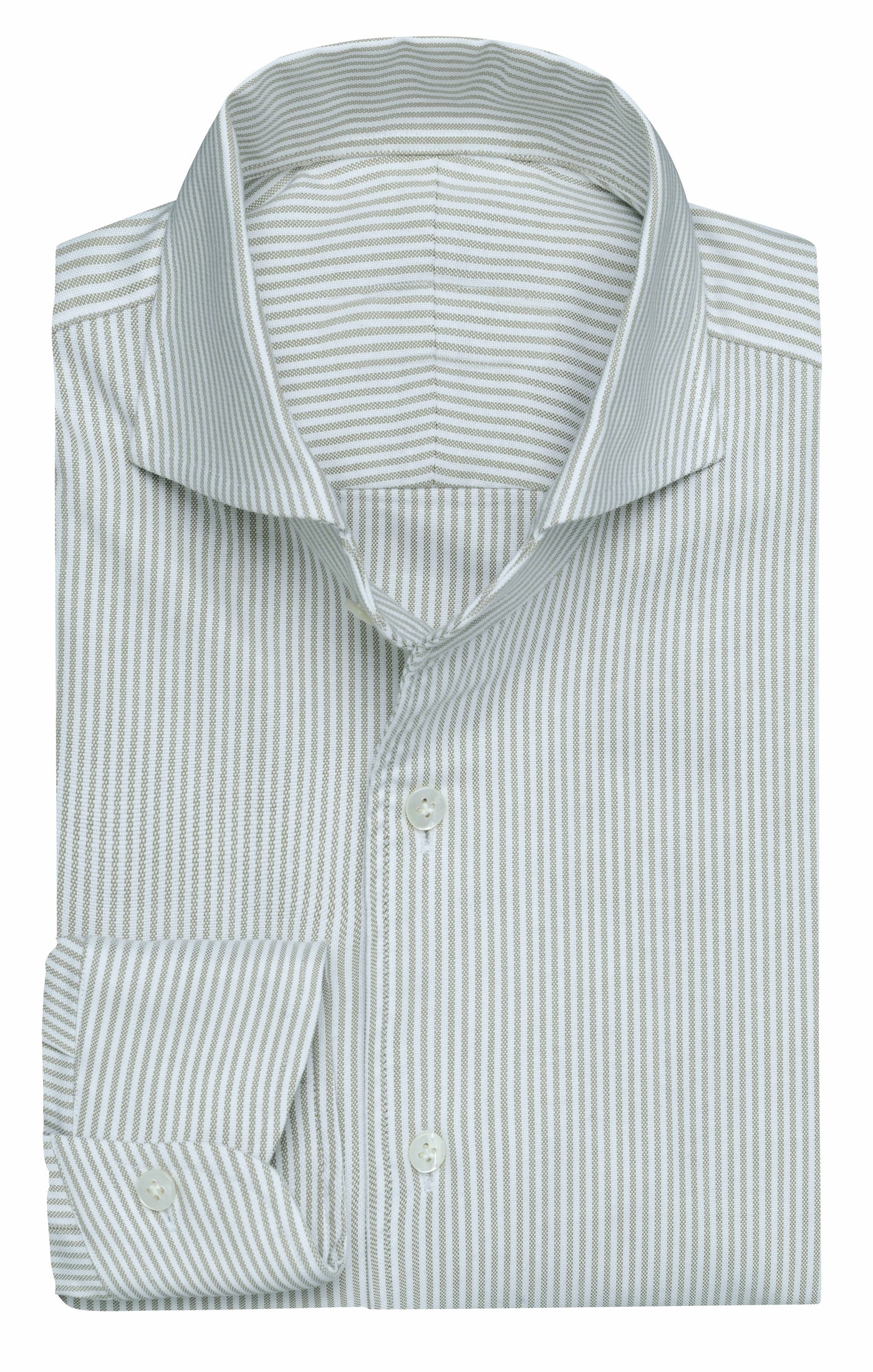 Albini Yoga Duke White with Sage Stripes Natural Stretch Easy Care Cotton Oxford