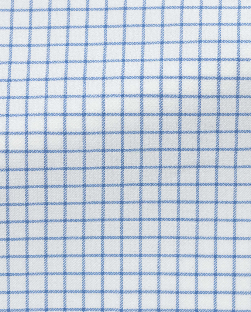 Canclini White Natural Stretch Organic Cotton Fine Twill Flannel with Light Blue Windowpane