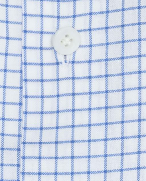 Canclini White Natural Stretch Organic Cotton Fine Twill Flannel with Light Blue Windowpane