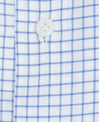 Canclini White Natural Stretch Organic Cotton Fine Twill Flannel with Light Blue Windowpane