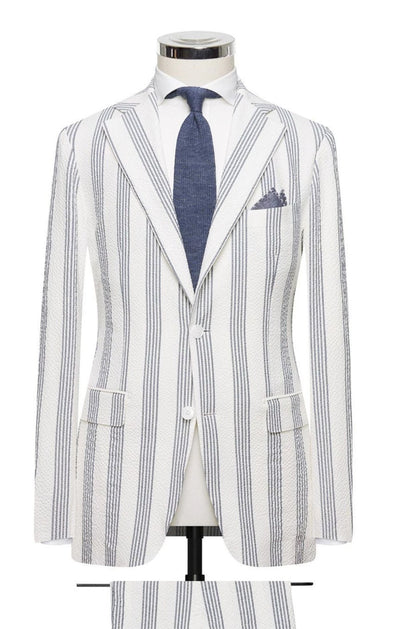 Subalpino White & Mid Blue Multi-Striped Seersucker Cotton Stretch
