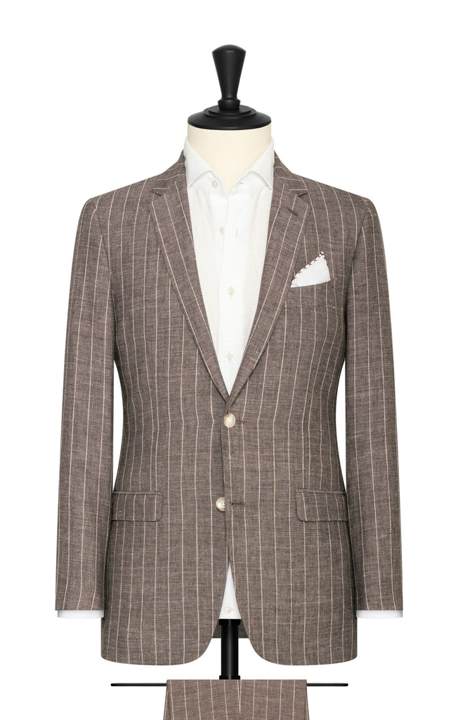 Solbiati Brown & White Linen, Wool & Silk with Technical Pinstripes