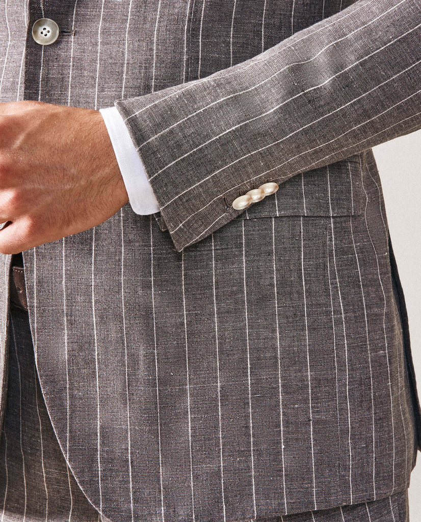 Solbiati Brown & White Linen, Wool & Silk with Technical Pinstripes