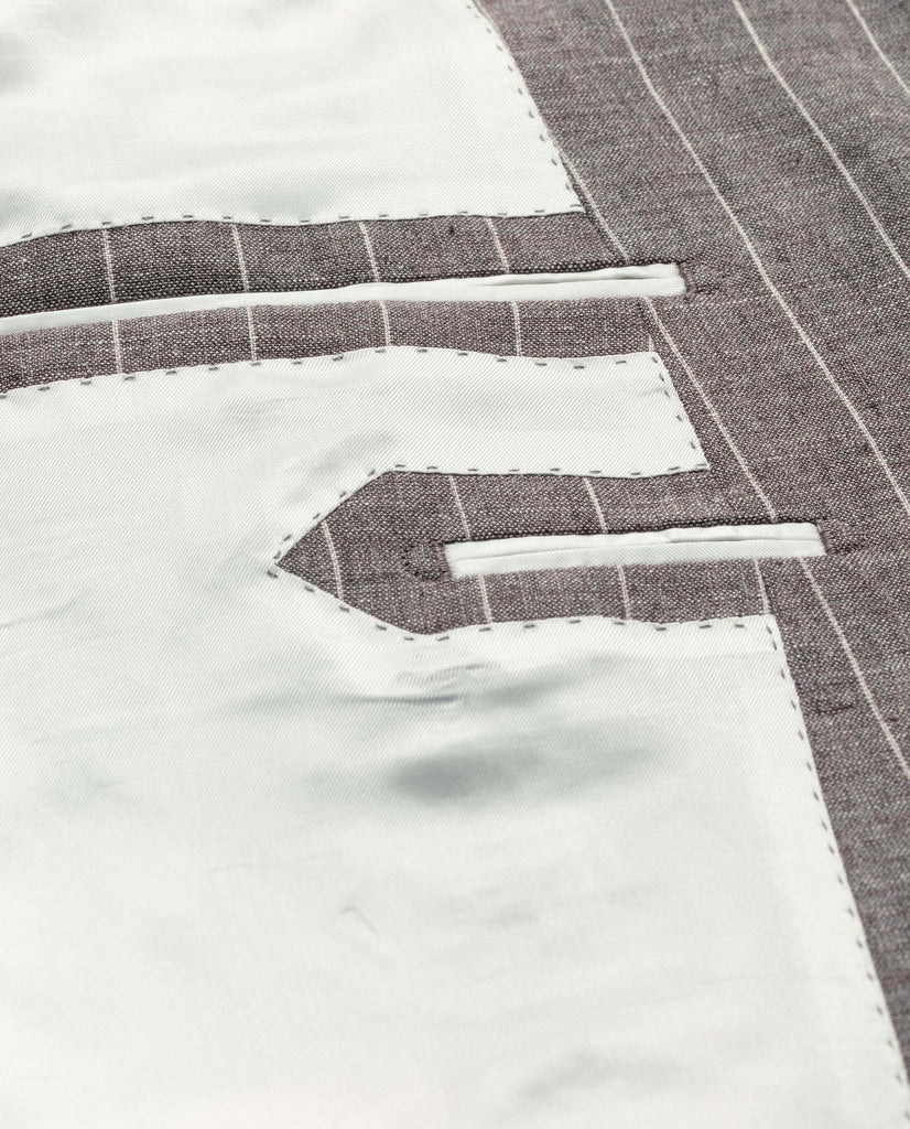 Solbiati Brown & White Linen, Wool & Silk with Technical Pinstripes