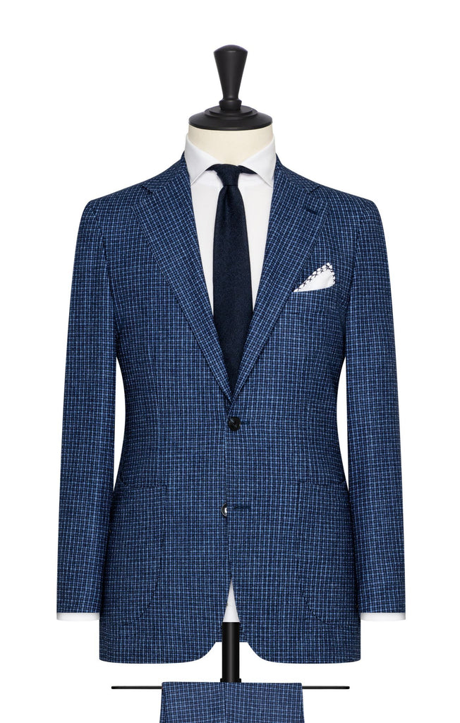 Vitale Barberis Canonico Light Blue Dark Blue Wool, Silk & Linen with Fine Check