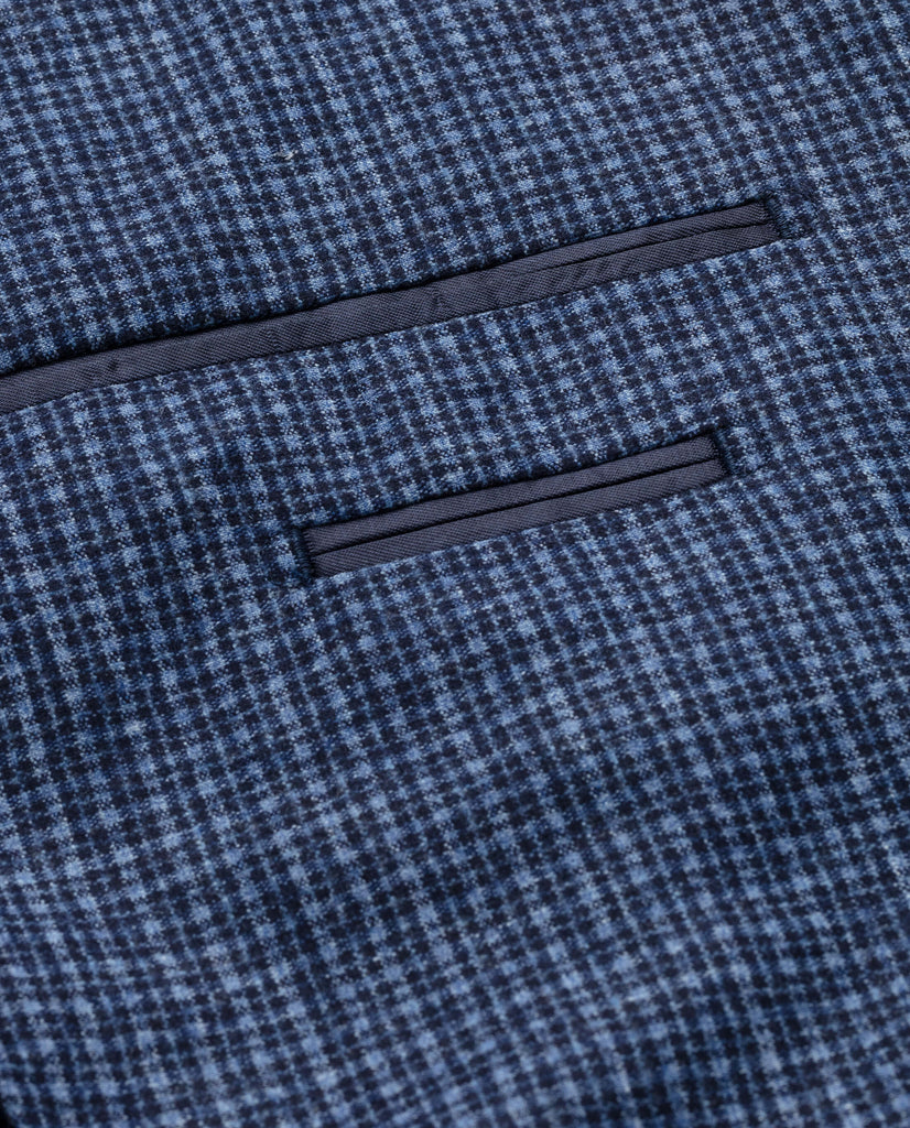 Vitale Barberis Canonico VINTAGE Light Blue Dark Blue Flannel Wool, Silk & Linen with Fine Check