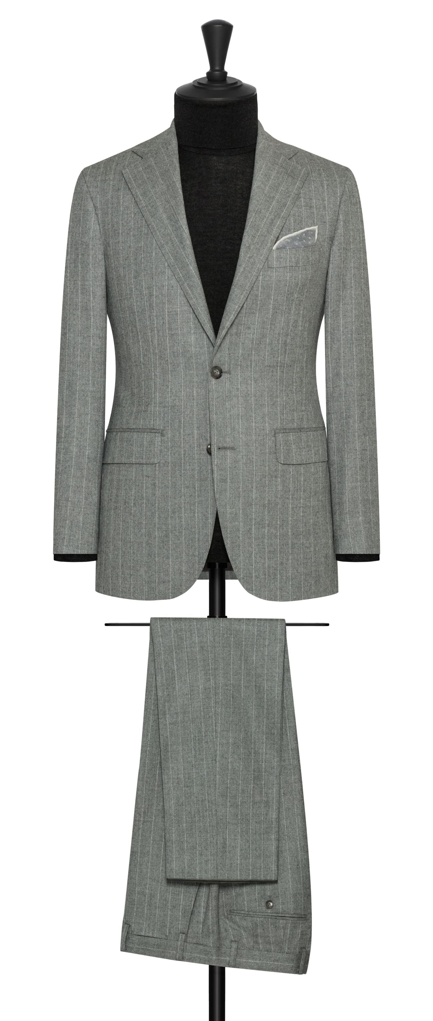 Vitale Barberis Canonico Mid Grey Faux Uni Merino Wool with Chalk Stripe