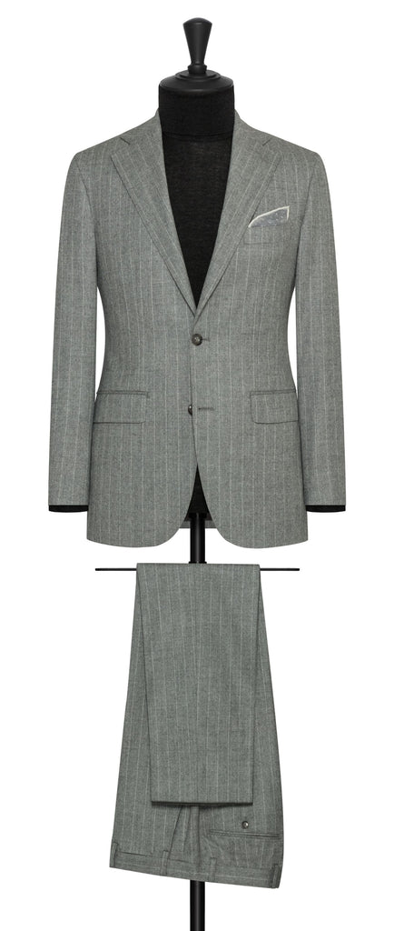 Vitale Barberis Canonico Mid Grey Faux Uni Merino Wool with Chalk Stripe
