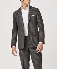 Drago Storm Grey Merino Wool & Cashmere with Speckled Light Grey Stripe