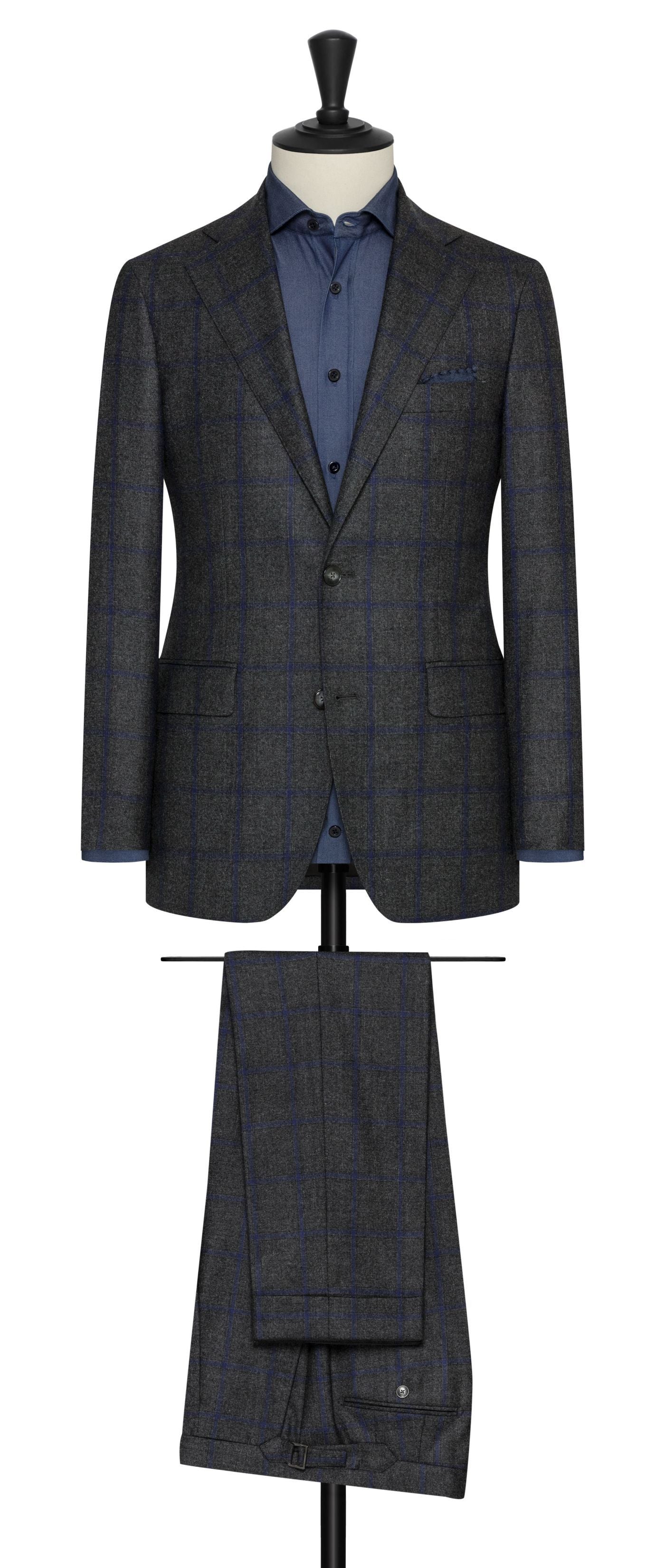 Loro Piana zelander dark grey wool with blue windowpane