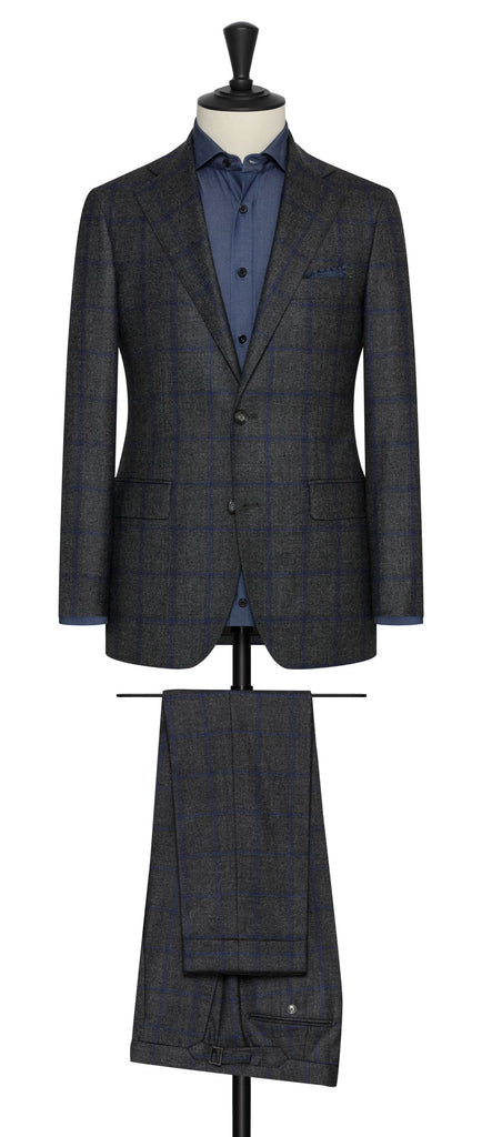 Loro Piana zelander dark grey wool with blue windowpane