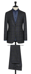Loro Piana dark grey wool with blue windowpane Inspiration