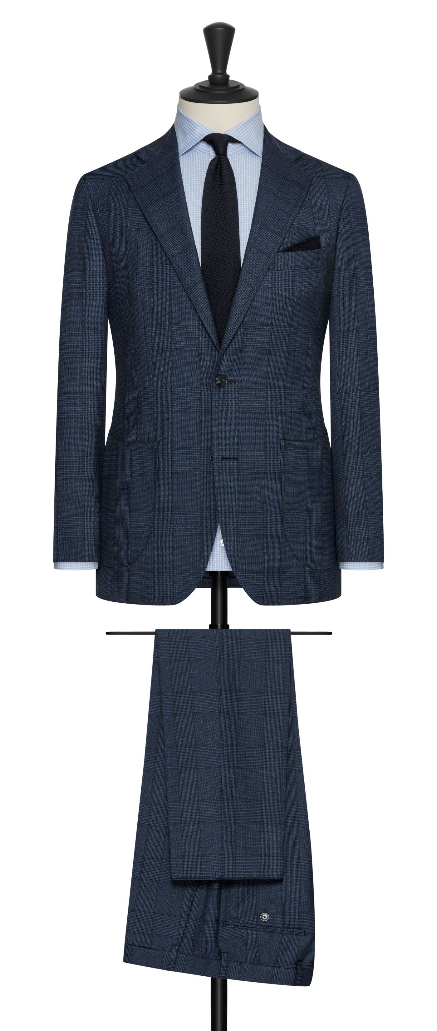 Drago Navy Blue & Black Super 120 Merino Wool with Glencheck