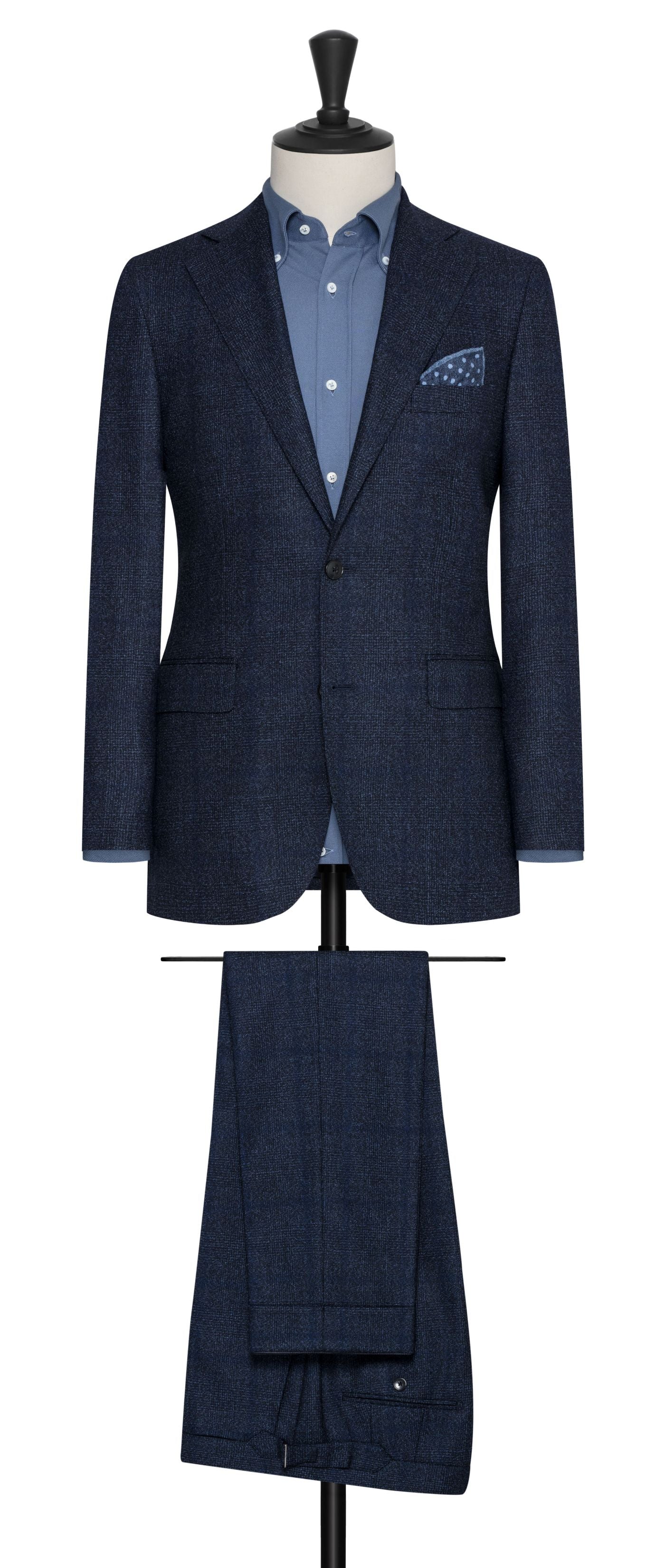 Loro Piana Dream Tweed Mixed Blue Merino Wool with Speckled Glencheck