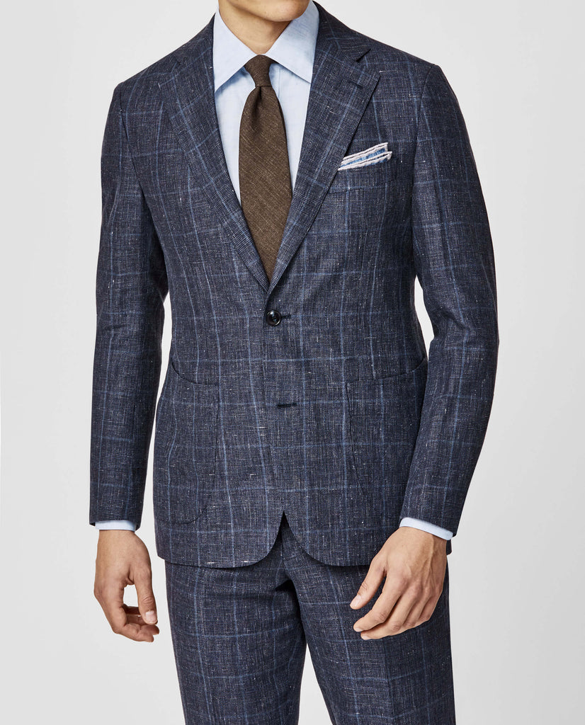 Drago Mixed Blue Linen & Wool with Light Blue Windowpane